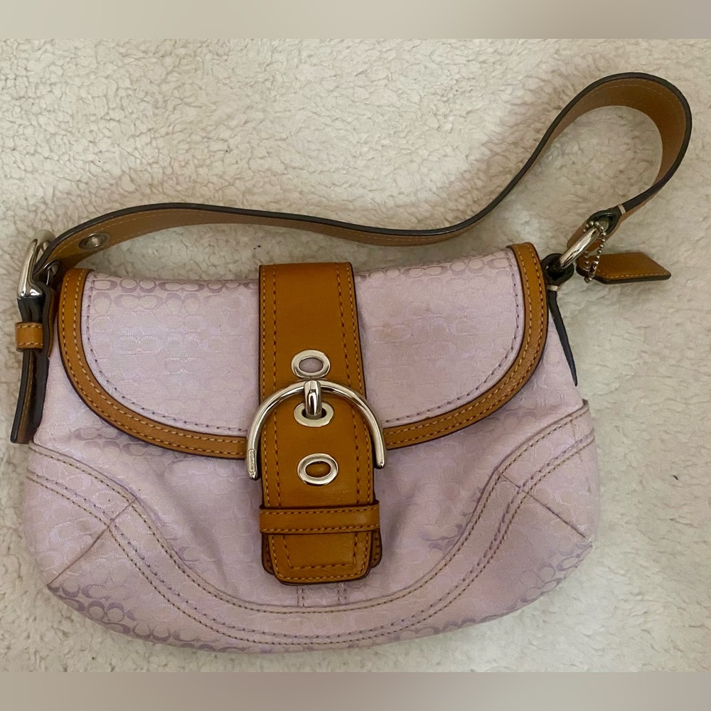 Coach Pink and Tan Shoulder Bag with Leather Trim